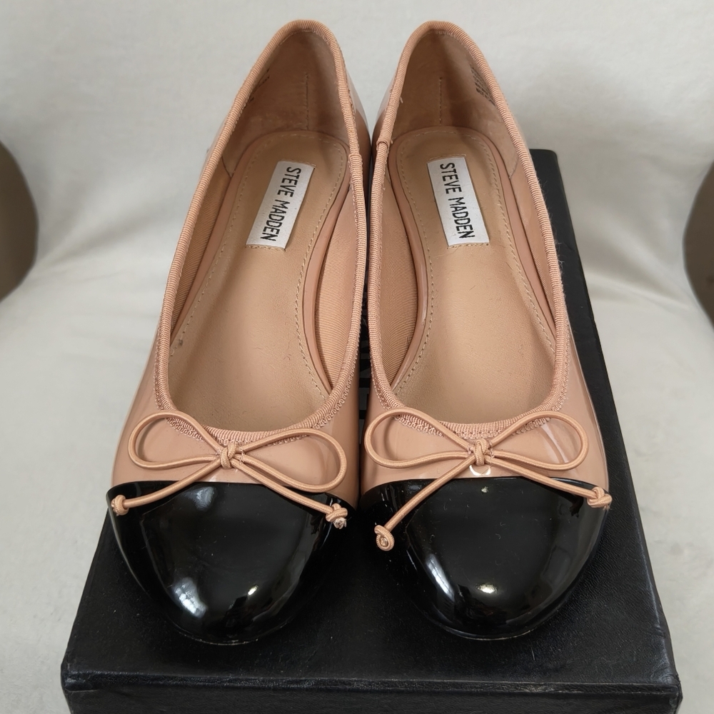 Cherish-C Natural Multi Patent Bow Low Heel Ballet Pumps